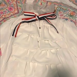 NWT Peasant Blouse with red white and blue ribbon